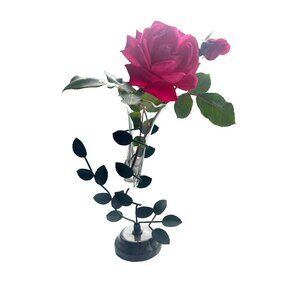 Vintage Vase Wrought Iron Leaves Table Decor Green Marble Base